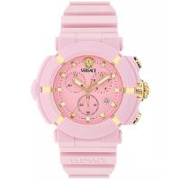 范思哲(Versace)瑞士三眼石英男表45mm粉色陶瓷运动腕表防水防刮男士商务休闲表