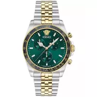 范思哲(Versace)男士石英腕表瑞士三针石英绿盘运动商务双色不锈钢腕表