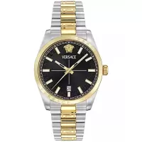 范思哲(Versace)男士石英表瑞士三针防水防刮蓝宝石镜面商务休闲腕表