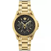 范思哲(Versace)男款瑞士月相金离子镀层腕表43mm多功能石英表