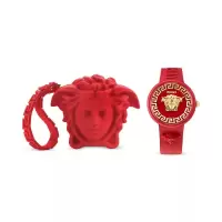 范思哲(Versace)女士石英表红色硅胶表带39mm瑞士石英机芯防水矿物玻璃