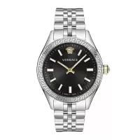 范思哲(Versace)女款Versace石英腕表36mm不锈钢表带太阳纹黑盘防水情侣款