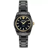 范思哲(Versace)瑞士石英腕表女款小码黑陶瓷表带蓝宝石表盘防水防刮时尚商务手表