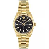 范思哲(Versace)女士石英腕表瑞士机芯黑盘金离子镀层精钢表带32mm