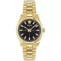 范思哲(Versace)女士石英腕表瑞士机芯黑盘金离子镀层精钢表带32mm