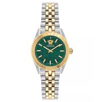 范思哲(Versace)女士石英表瑞士机芯绿盘金 tone 天使浮雕防水不锈钢腕表