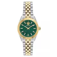 范思哲(Versace)女士石英表瑞士机芯绿盘金 tone 天使浮雕防水不锈钢腕表