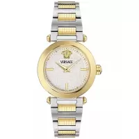 范思哲(Versace)女士石英表瑞士机芯蓝宝石表镜两 tone不锈钢腕表防水耐用