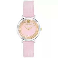 范思哲(Versace)女士石英表粉色真皮表带35mm经典奢华防水时尚商务腕表