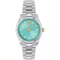 范思哲(Versace)瑞士石英女士腕表32mm蓝盘精钢表带蓝宝石镜面防水