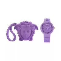 范思哲(Versace)女士石英表紫色硅胶表带38mm瑞士机芯蓝宝石表镜防水保修