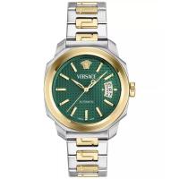 范思哲(Versace)男款瑞士自动机械腕表两 tone 不锈钢表带42mm绿盘日期窗