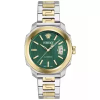 范思哲(Versace)男款瑞士自动机械腕表两 tone 不锈钢表带42mm绿盘日期窗