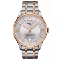 天梭(TISSOT)瑞士自动机械表男表42mm两地时两-tone不锈钢表带防水50米