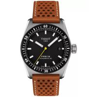天梭(TISSOT)瑞士自动机械表男表38mm黑盘日历窗精钢蓝宝石镜面棕色皮带