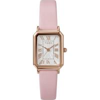 天美时(Timex)女士石英手表玫瑰金表壳白色表盘皮质表带商务休闲两用防水