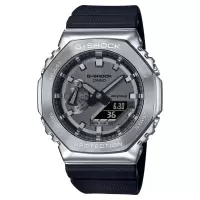卡西欧(CASIO)GSHOCK男款银色金属表圈黑色表带石英防水耐用运动手表