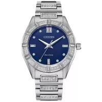 Citizen西铁城女款水晶装饰不锈钢手链腕表 mm 蓝色表盘优雅时尚