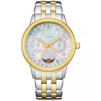 西铁城(CITIZEN)女士石英表三眼多功能月相显示 eco-drive光动能手表