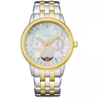 西铁城(CITIZEN)女士石英表三眼多功能月相显示 eco-drive光动能手表