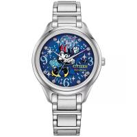 西铁城(CITIZEN)女士石英表三眼蓝盘防水不锈钢bracelet手表 eco-drive光能续航