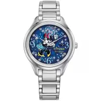 西铁城(CITIZEN)女士石英表三眼蓝盘防水不锈钢bracelet手表 eco-drive光能续航