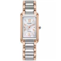 西铁城(CITIZEN)女士石英表时尚简约三眼防水不锈钢链带腕表