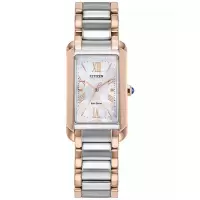 西铁城(CITIZEN)女士石英表时尚简约三眼防水不锈钢链带腕表