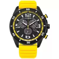 西铁城(CITIZEN)Citizen男士运动休闲手表石英表黑盘黄硅胶带防水耐用潮流手表