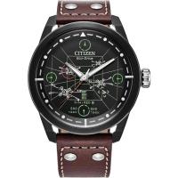 西铁城(CITIZEN)星战元素男士 Eco-Drive光动能手表45mm离子镀不锈钢表壳棕色钉扣皮带