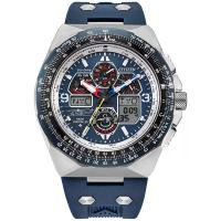 西铁城(CITIZEN)光动能电波男款运动手表46mm蓝盘橡胶带户外计时码表