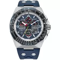 西铁城(CITIZEN)光动能电波男款运动手表46mm蓝盘橡胶带户外计时码表