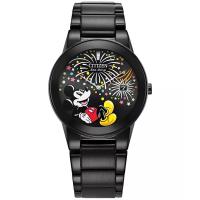 西铁城(CITIZEN)光动能石英表40mm黑不锈钢表带男女士通用米奇系列防水手表