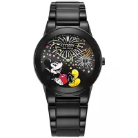 西铁城(CITIZEN)光动能石英表40mm黑不锈钢表带男女士通用米奇系列防水手表