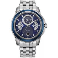 西铁城(CITIZEN)男款经典月相显示不锈钢腕表41.8mm商务休闲防水耐用石英表