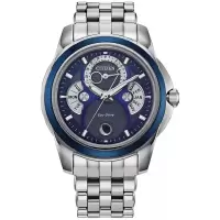 西铁城(CITIZEN)男款经典月相显示不锈钢腕表41.8mm商务休闲防水耐用石英表