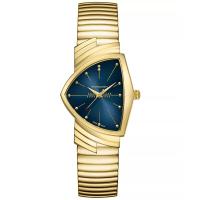 汉米尔顿(Hamilton)女士石英表三角形表盘蓝盘金PVD钢带防水创新设计