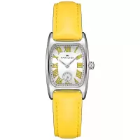 汉米尔顿(Hamilton)女士石英表矩形不锈钢表壳黄牛皮表带白盘女款经典时尚防水