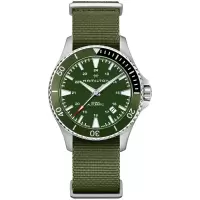汉米尔顿(Hamilton)舒适经典简约休闲军绿色帆布带夜光女士石英腕表