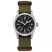 汉米尔顿(Hamilton)瑞士机械表男款卡其绿NATO表带38mm简约耐用防水防震户外手表