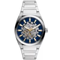 Fossil化石男士mm自动机械腕表 精致黑盘银色不锈钢休闲手表