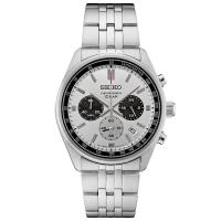 SEIKO 男表 Essentials三眼计时圆盘钢带商务运动石英表 七夕情人节礼物