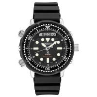 SEIKO 精工男表 新款 太阳能模拟数字 Prospex 潜水员黑色硅胶表带 防水休闲商务运动男士石英表SNJ025