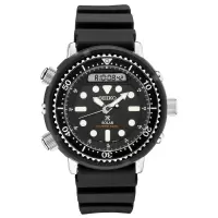 SEIKO 精工男表 新款 太阳能模拟数字 Prospex 潜水员黑色硅胶表带 防水休闲商务运动男士石英表SNJ025
