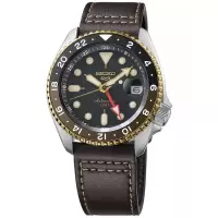 SEIKO 男士自动机械防水黑皮带手表42mm日韩款