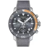 TISSOT海星系列石英男表运动计时码表潜水瑞士手表送男友 灰盘针织带