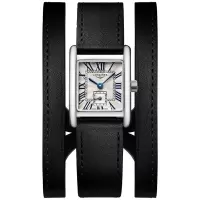 Longines/浪琴女士石英防水银色镶钻矩形皮带瑞士腕表mm