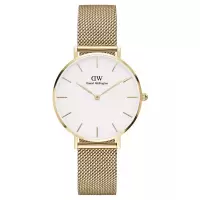 丹尼尔惠灵顿(Daniel Wellington)女士机械表黄金色不锈钢网状表带32mm白色表盘优雅时尚手表
