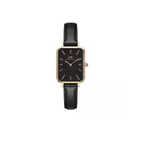 丹尼尔惠灵顿(Daniel Wellington)女款机械表优雅矩形黑色表盘金色不锈钢表壳皮革表带