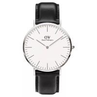 丹尼尔惠灵顿(Daniel Wellington)男士经典黑色皮革机械表简约风格40mm防水时尚腕表